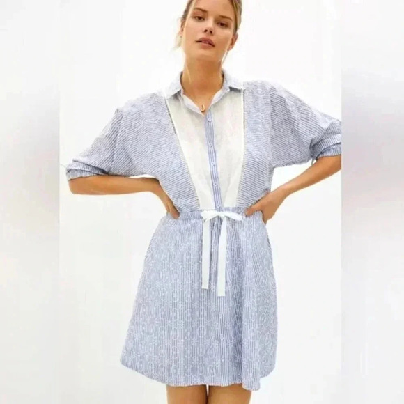 Anthropologie Dresses & Skirts - NWT Anthropologie Maeve Ashleigh Blue White Eyelet Mini Prairie Dress Size Large